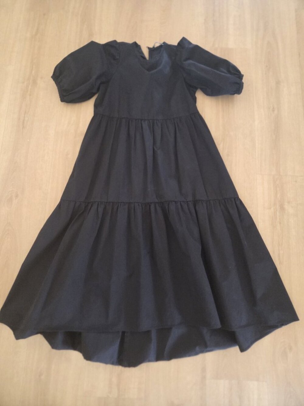 Zara Poplin Asymmetric Puff Dress Tiered Black Size S. EUC